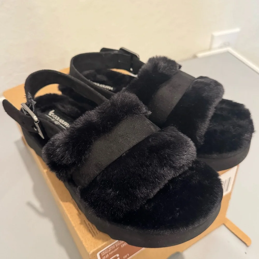 Koolaburra by UGG Adjustable Slide Sandals Fuzz'd Out Black Size 5